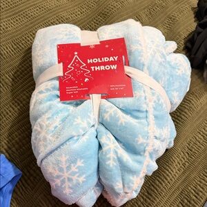Blue Holiday Throw Blanket with Snowflake Design